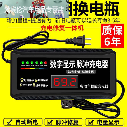 何佳功德国进口品质捷频数显自动断电电瓶车充电器48607220两轮三轮电车 数显4840  通用三孔