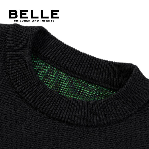BELLE BELLE童装男童毛衣秋冬小熊圆领套头儿童毛衫宝宝柔软纯棉针织衫 黑色 140