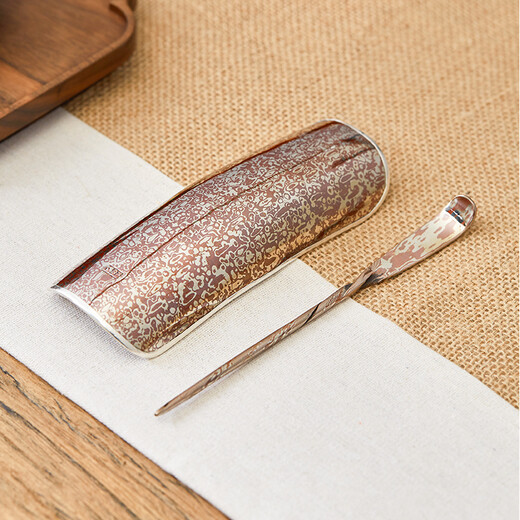 Silver Age Silver Tea Tea Spoon Set Pure Silver 999 Purely Handmade Wood Grain Gold Kung Fu Zen Tea Pulling Silver Tea Set Tea Ceremony Accessories Tea Tea Spoon Set