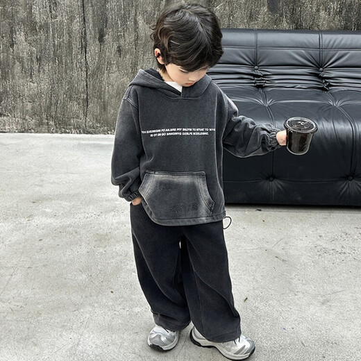 G.Duckkids Little Yellow Ente Kinderkleidung Jungen Frühling und Herbst Sweatshirt Set 2025 neuer Stil kleiner und mittelgroßer Kinder Herbst-Jungen Mode Sports Black 90 cm