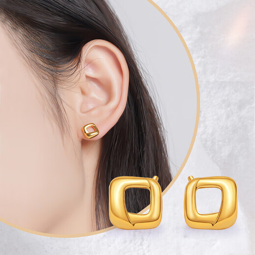 Laomiao Gold Earrings Dolphin Gold 5D Square Small Sugar Cube Earrings for Wife’s Birthday Gift for Girlfriend