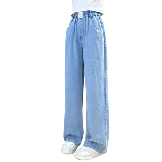 Pitt Pitt Summer Girls Wide Legs 2025 Neue Kinderhosen Sommermädchen Jeans mittlere große Kinder Casual Sporthose 9905 Weiß + 15013 Blau [Ice Seidenset] 170 cm