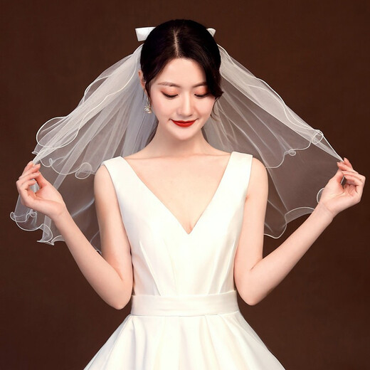 Renshanxiang Veil Proposal Wedding Wedding Dress Headdress Veil Crown Proposal Wedding Certificate Posing Props Birthday Veil 2-layer White Bow 60cm Alloy Hair Comb 1