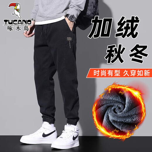 啄木鸟休闲裤男束脚潮牌工装男士2025秋冬季新款宽松长裤子 9859黑色 3XL