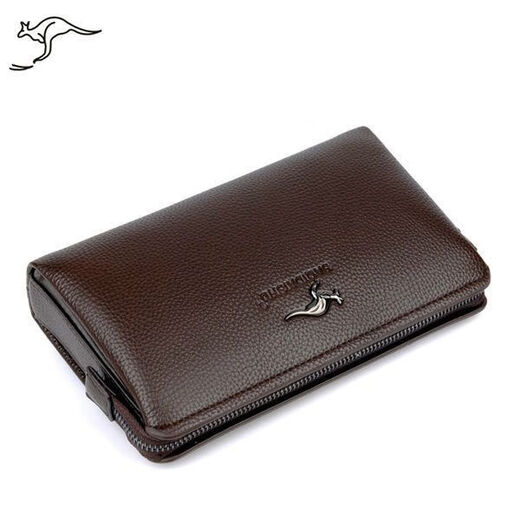 Cool Kangaroo 2023 Mot de passe Lock Hands Sac à main Texture en cuir véritable de grande capacité Sac d'embrayage décontracté en cuir de grande capacité Soft Casched Business à la mode (avec ceinture portative)