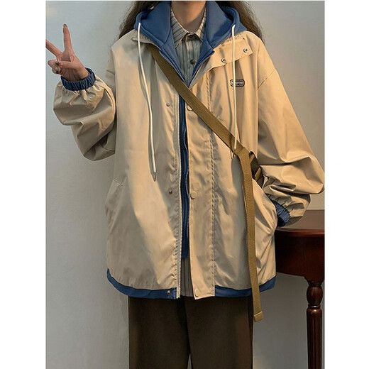 QGF fake two-piece assault top jacket for women spring and autumn thin small loose casual new baseball uniform trend jacket gray M