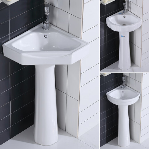 Triangular basin wash basin small apartment bathroom corner pedestal basin mini corner pedestal wash basin household 26*26 triangular pedestal basin + hot and cold faucet