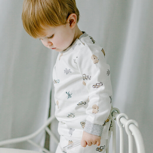 
nest designs children's pure cotton home clothing set long sleeves long pants pajamas baby men and women autumn and winter new products universal for all seasons Grassland Explorer 90 (suggested height 80-92cm)