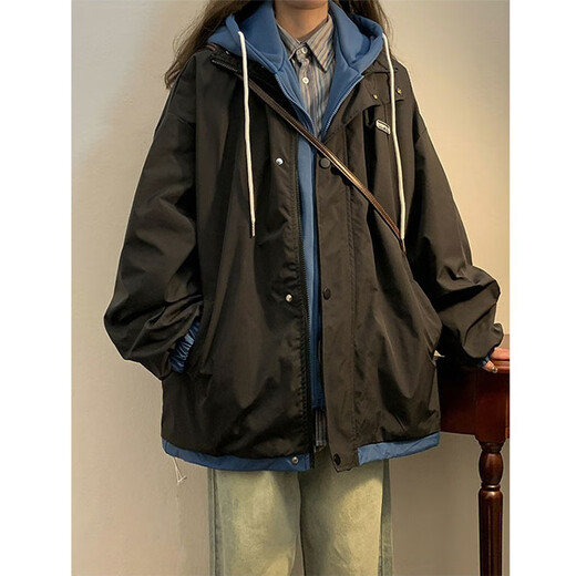 QGF fake two-piece assault top jacket for women spring and autumn thin small loose casual new baseball uniform trend jacket gray M