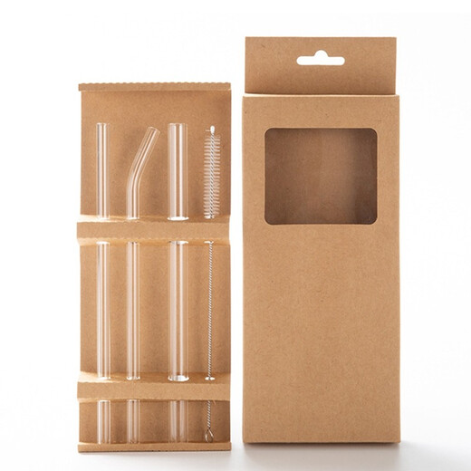 Can absorb boiling water, Poppy Bear high borosilicate transparent glass straw, non-disposable, reusable, heat-resistant and durable set, lipstick-proof, non-disposable, pregnant woman juice cleaning straw, four glass straws + straw brush, one box