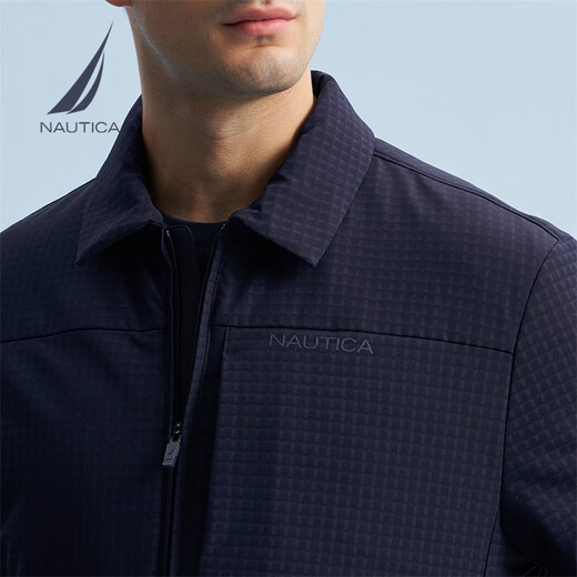 NAUTICA Shopping Mall Same Style Autumn and Winter New Dark Plaid Lapel Comfortable Warm Thick Jacket Cotton Jacket Men JM4402 Navy Blue 4NV M