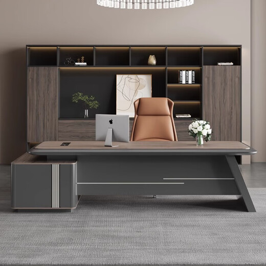 Litang boss desk office desk and chair combination light luxury high-end executive desk chairman president manager office table 2.6 meters light luxury boss table + boss chair + six-door cabinet