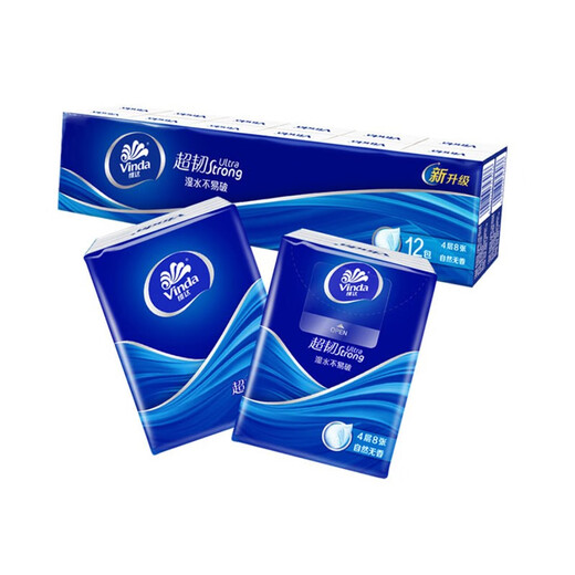 Vinda handkerchief paper super tough 4 layers 8 pieces portable small pack paper towel toilet paper unscented napkin wettable water paper towel 4 layers 8 sheets * 36 pack
