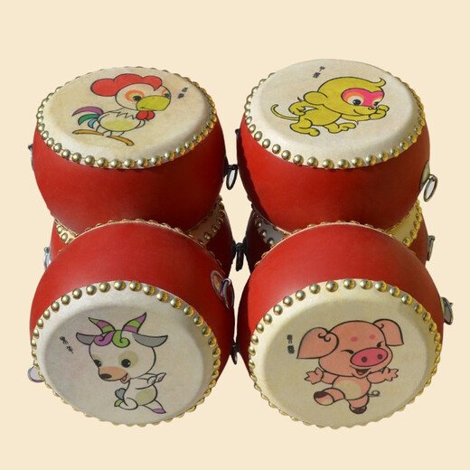 
Netchild Chibe Drum Children's Toys Cowhide Drum Baby Zodiac Small Drum Instruments Kindergarten Hand-pat drum Children's gongs and drums rhythm beating drums 15cm [New] Happy Lion