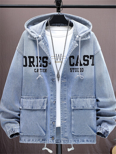 Pilo Gordon Biluogenee Teen-Jeansjacke für Jungen im Frühjahr, Herbst und Winter New Style und Velvet Dicked High School Lose Jacket Herren-Kleidung 9855 Schwarz [plus Samtstil] XL (120-140jin [Jin gleich 0,5 kg] ungefähr