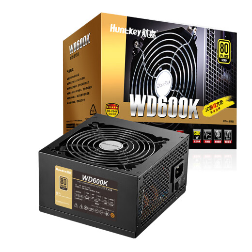 Huntkey WD600K gold medal 600W computer power supply (80PLUS gold medal/single channel 45A/full voltage/LLC+SR+DC-DC/intelligent temperature control/apex hero)