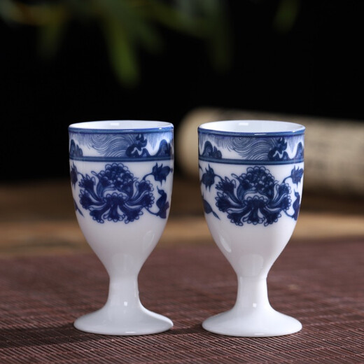 Tao Qinquan white wine cup, ceramic goblet, wine set, small wine cup, Jingdezhen blue and white porcelain, Fortune Lotus 10 wine glasses