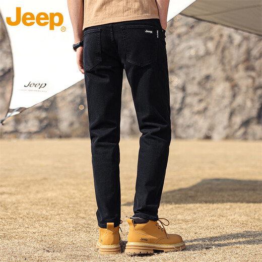 JEEP jeans men's autumn and winter loose straight casual pants men's trendy versatile men's pants black 32
