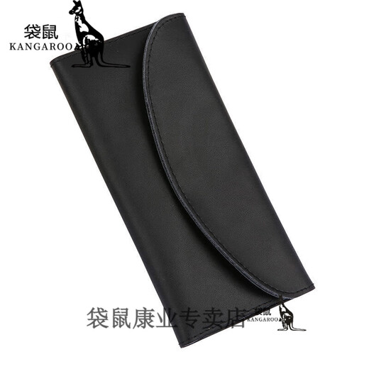 袋鼠新款真皮手拿包:男女简约卡包时尚多功能皮夹钱包女款 黑色