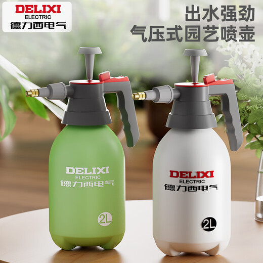 DELIXI ELECTRIC sprayer watering flower kettle air pressure flower watering kettle large capacity household cleaning and disinfection ultra-fine mist spray kettle green 2 liter air pressure watering kettle (with scale)