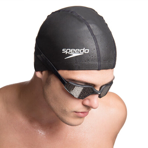 Speedo adult swimming cap made of PU material, soft, comfortable and fashionable for long hair, black