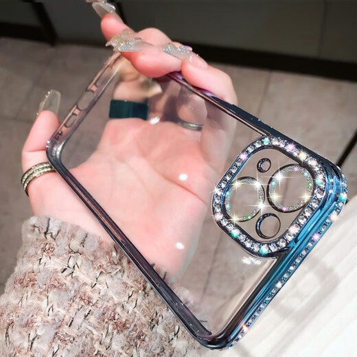 虎克船长 适用苹果15手机壳全包镜头膜iphone15promax保护套透明软壳超薄防摔高级感女款轻奢水钻高级感 苹果15Plus【玫瑰金-带镜头膜】配钢化膜