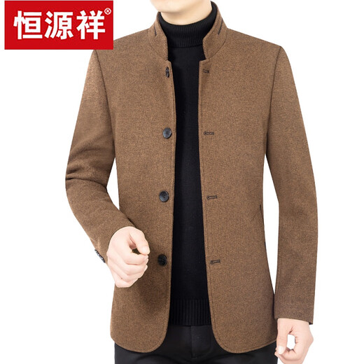 Hengyuanxiang jacket men's middle-aged autumn and winter new men's casual daddy woolen woolen jacket Zhongshan.fit Navy QB59132 medium thick L 175 recommended 128-140Jin Jin equals 0.5 kg