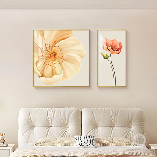 Pintura de pared de dormitorio de flores simple comúnmente escrita Moderia de flores SOMBRES COOL CALINGO Sala de estar Mural dormitorio principal Pintura colgante K12119 80*80 + 40*80 Película de tela + PS Marco