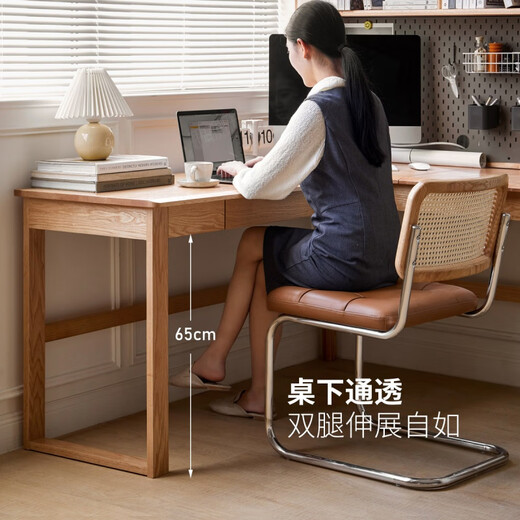 Genji Muyu solid wood desk study simple corner wall computer desk small apartment home oak office desk solid wood color - with shelf 1.6m right corner