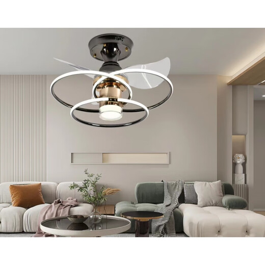 Zimmerlüfterlichter Schlafzimmer Wohnzimmer Esszimmer Guangdong Zhongshan Ancient Town Lampe nordisch kreatives stiller Lüfter Licht minimalistisch 9195 Schwarz absorbierende Drei-Farben-Licht-Veränderung Fernbedienung