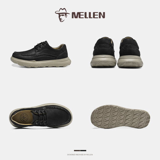 MELLEN Men's Shoes Casual Shoes Genuine Leather Retro Business Men's Shoes Black 37
