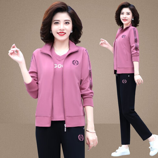 Los trajes para mujeres de Baoduofen, ropa deportiva de mediana edad y ancianos, juego de tres piezas para mujeres, traje de madre casual, primavera y otoño, gran tamaño de mediana edad, camiseta de manga larga morada de uva, Bendita RX6198, Recomendación de mujeres 6xl 165Jin [Jin iguala 0.5 kg] -175Jin [Jin 0.5 kg].