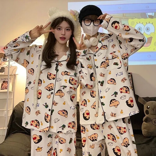 Yu Zhaolin couple pajamas men's autumn and winter Crayon Shin-chan pajamas women's cotton long-sleeved cartoon home clothes set can be worn outside