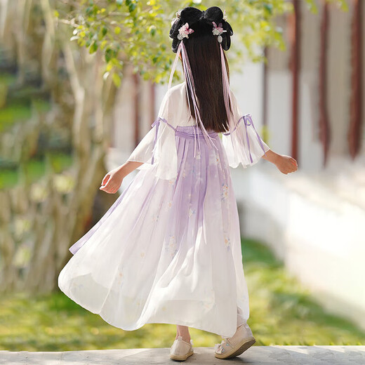 爱宝适儿童汉服女童夏古装连衣裙薄款中国风女孩儿童节礼物表演服 苍兰紫 S692 120 码【建议身高110-120cm】