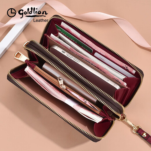 GOLDLION G+ Goldlion women's bag 2025 new clutch bag women's banquet feeling light luxury brand high-end double zipper mother style (coffee color)