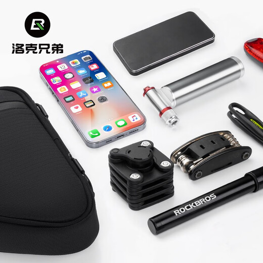 Rock Brothers bicycle bag, front bag, upper tube bag, triangular beam bag, mountain road bike saddle bag, tool riding equipment, black 1.5L