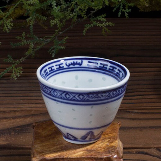 LICHENLICHEN Jingdezhen ceramic tea cup wine glass water cup blue and white exquisite porcelain old-fashioned 80ml thickened two-cylinder cup 1 piece