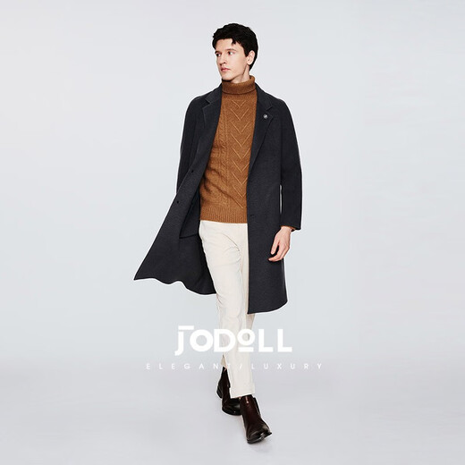 Jodoll Jodoll [handgefertigte doppelseitige Wollwolle] Mantel für Herrenbrosche Fell Wolle warme mittelgroße Wolljacke mit mittlerer Länge Wollkohle Schwarz 48