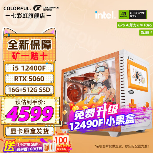 Colorful i5 14600KF/RTX 5060TI/5070TI 5080 graphics card Orange Shadow Orange Orange Cat customized model Game live broadcast design computer host desktop assembly machine Configuration 1 12490F丨16G丨512G丨5060
