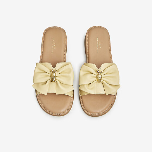 
Heshe (TATA) fairy-style slippers for women wearing flat beach sandals for women 2024 summer new YBE06BT3 yellow 34