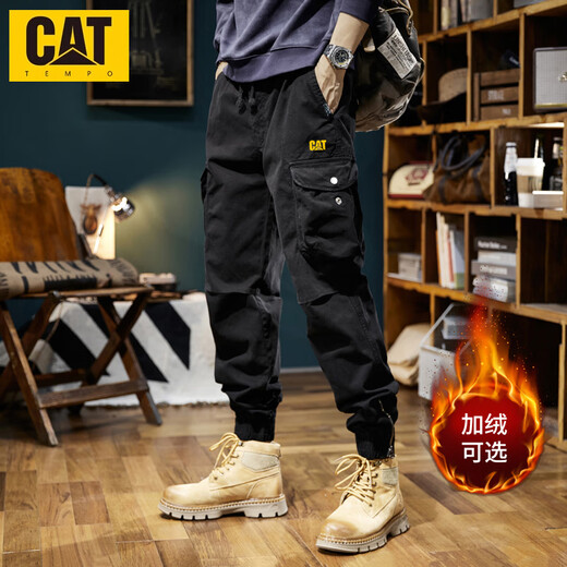
Carter CAT spring and summer men's wear-resistant wool trousers outdoor casual loose warmth thickened nine-point pants plus velvet 679 military green [winter style] 28