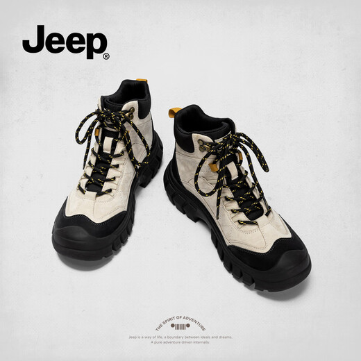 Jeep Martin Boots Women's 2025 New Autumn and Winter Outdoor Hiking and Mountaineering Shoes Thick-Soled Work Boots British Style Velvet Short Boots Black Gray 38