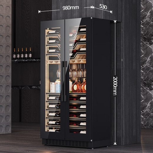 BAIKAILUN frequency conversion double-door red wine cabinet ultra-thin seamless embedded constant temperature wine cabinet villa light luxury liquor glass refrigerator office tea and wine display cabinet double-door fresh cabinet 2 meters丨seamless embedded丨single temperature丨French double door 127 bottles frequency conversion