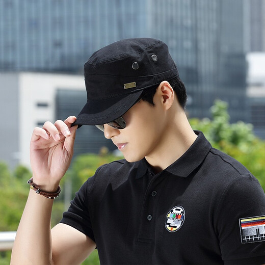 Goshnier Hat Men's Winter Peaked Hat Trendy Autumn and Winter Military Cap Fashion Flat Top Hat Men's Casual Retro Baseball Cap Spring and Autumn Women F1 Four Seasons Black One Size