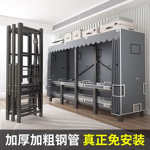Wardrobe for home bedrooms, no installation required, folding simple fabric wardrobe, full steel frame for rental, strong and durable wardrobe, longing grid, one-piece, no installation required, length 168*width 50*height 170cm