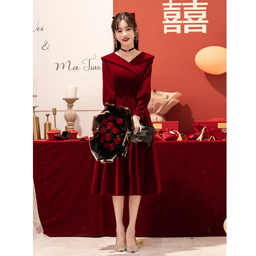 Seidler Toast Wear Bridal 2025 New Burgundy Engagement Dress Out-of-Pavilion Dress Back Home Winter Women Burgundy M