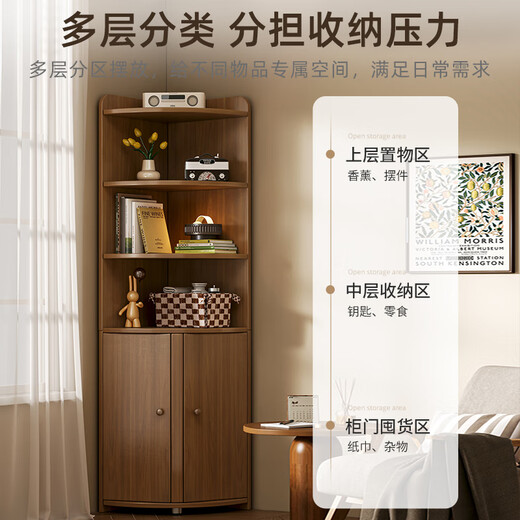 予轩灵中式转角柜墙角三角形置物架客厅柜子储物卧室角落拐角收纳边柜 柜门12040公分-海伦灰 组装