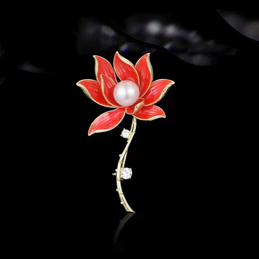 QUAMER gold store model blue lotus retro brooch, high-end women's new year, exquisite design, niche corsage, love red lotus