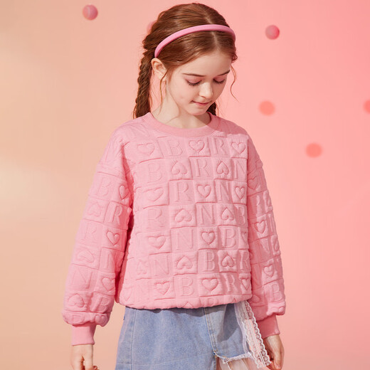 ASK JUNIOR Girls Sweatshirt 2025 Autumn Middle and Large Children Fashion Love Letter Print Sweatshirt Pink 160