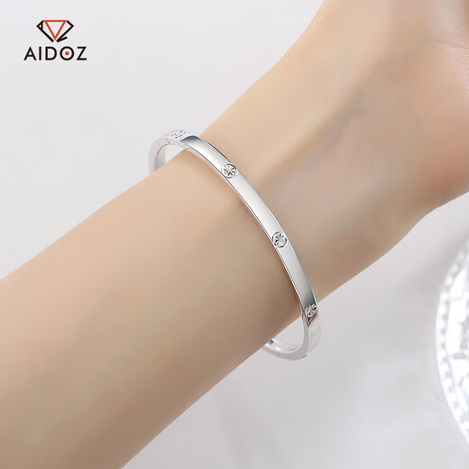 Aido diamond pt950 platinum bracelet for women, shiny plain ring, glossy oval chaise bracelet, inner diameter 58mm, weight 14.44g, width about 4.0mm